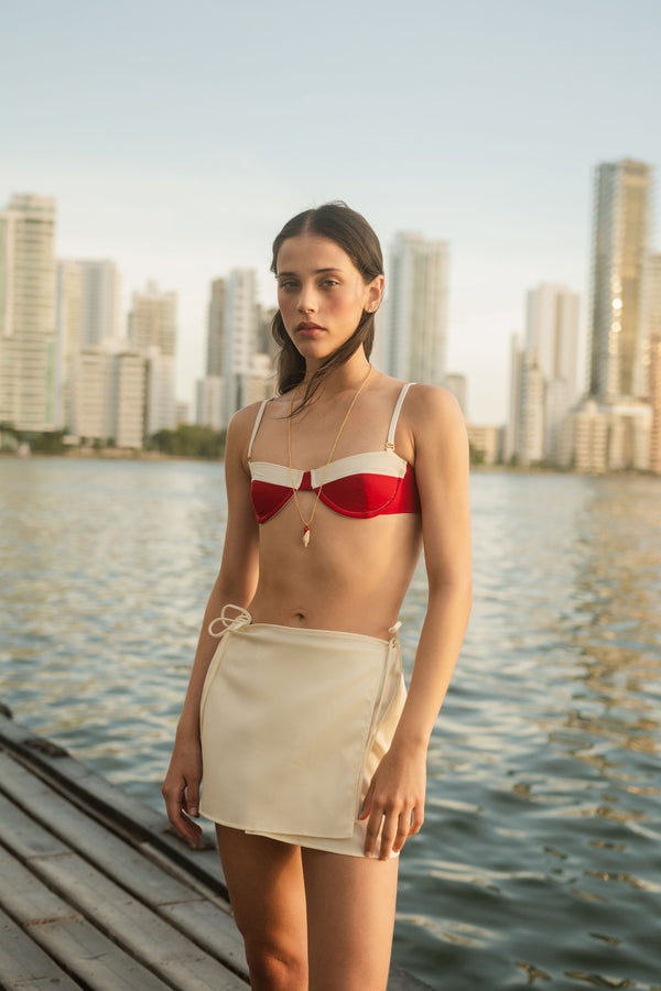 JESS BIKINI TOP - CHERRY RED/IVORY