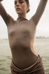 DANIELLE DRESS - SILK TIE TAUPE