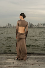 DANIELLE DRESS - SILK TIE TAUPE