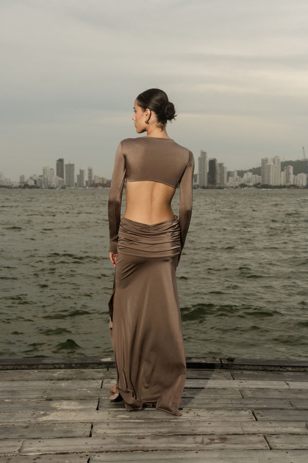 DANIELLE DRESS - SILK TIE TAUPE