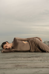 DANIELLE DRESS - SILK TIE TAUPE