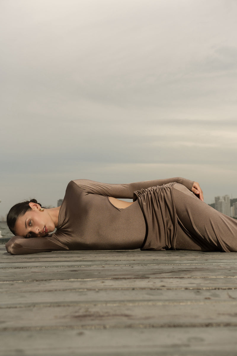 DANIELLE DRESS - SILK TIE TAUPE