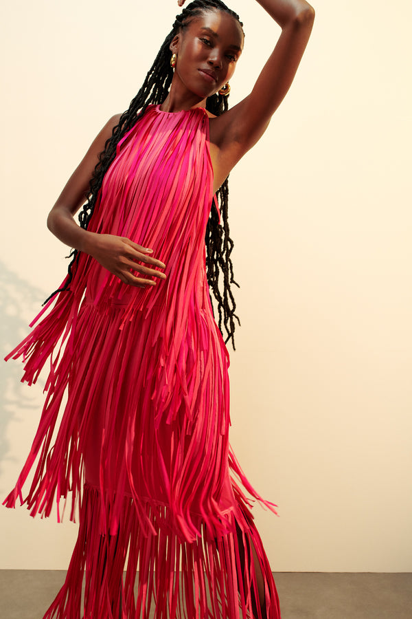 PRE-ORDER: PA'L BAILADOR FRINGED DRESS - PARADISE PINK