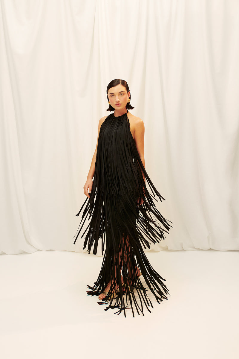 PA'L BAILADOR FRINGED DRESS - BLACK