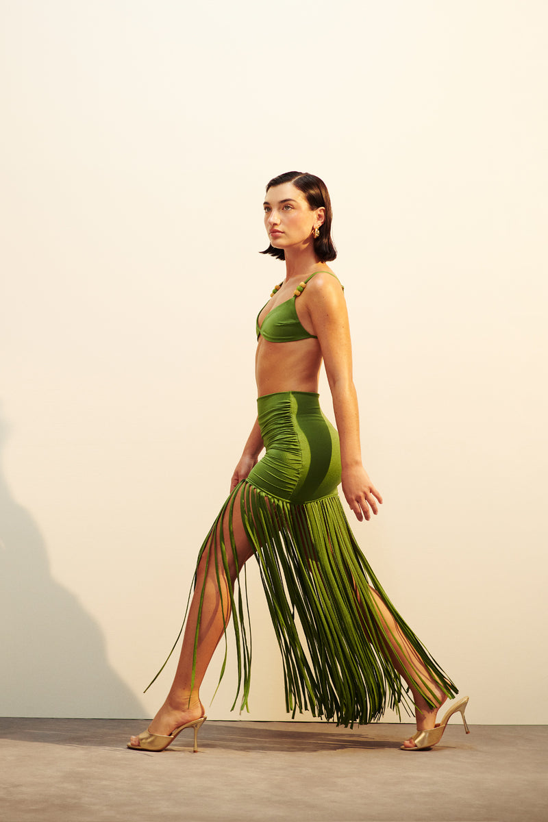 SER DEL MAR FRINGED SKIRT - ALGAE