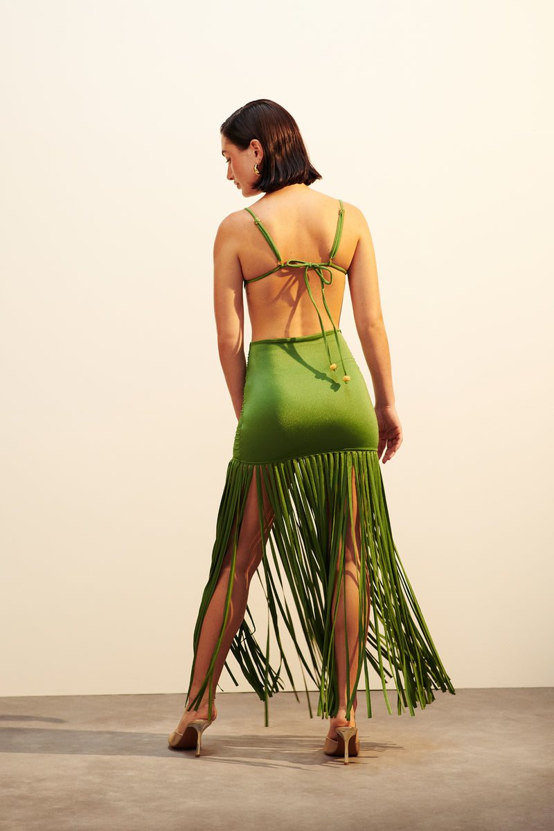 SER DEL MAR FRINGED SKIRT - ALGAE