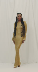 TABACO Y RON CROCHET-KNIT MAXI DRESS - GOLD