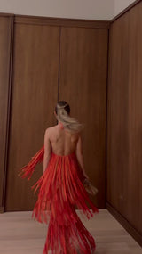 PA’L BAILADOR LASER-CUT FRINGED GOWN – SAFFRON/COPPER