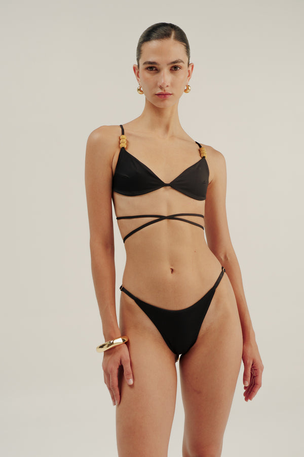 VUELTAS A LA LUNA BIKINI TOP - BLACK