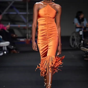 PLUMAJE FRINGED DRESS – ORANGE