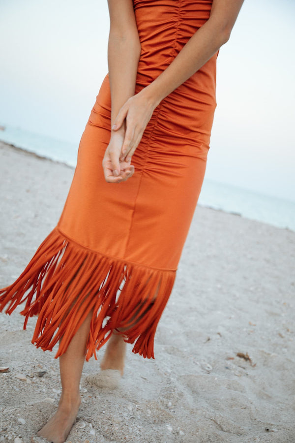 PLUMAJE FRINGED DRESS – ORANGE