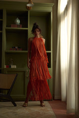 PA’L BAILADOR LASER-CUT FRINGED GOWN – SAFFRON/COPPER